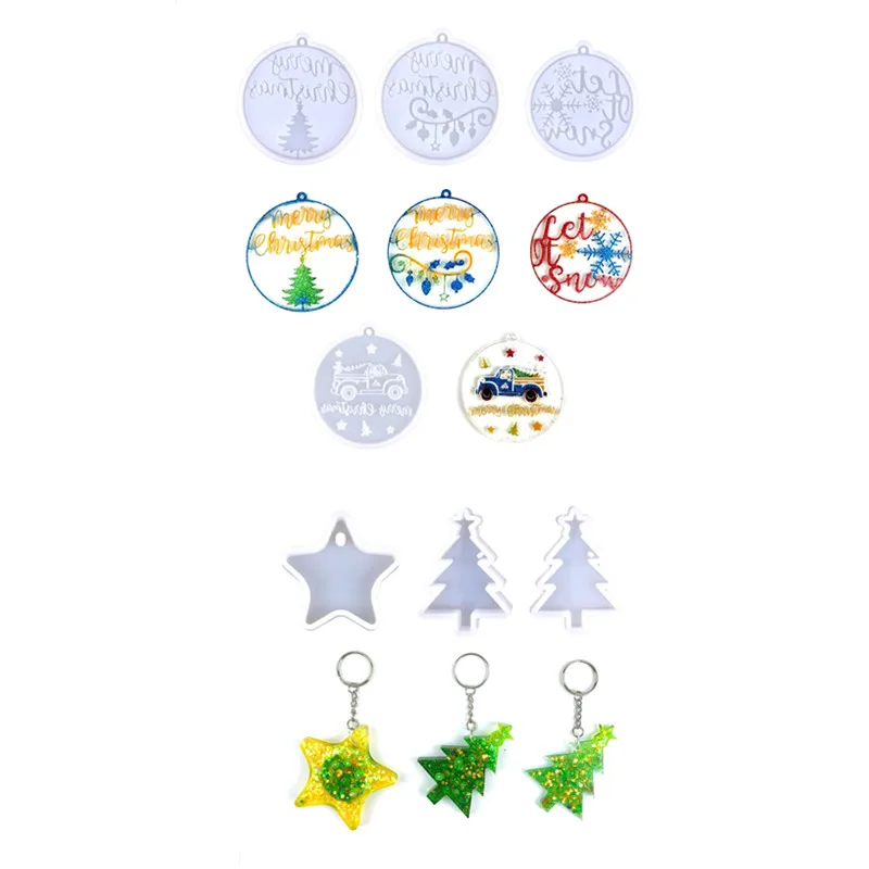 

3/4Pcs DIY Christmas Tree Snowflakes Star Silicone Epoxy Molds DIY Keychain Pendant Jewelry Crafting Mould for Xmas Love Gift
