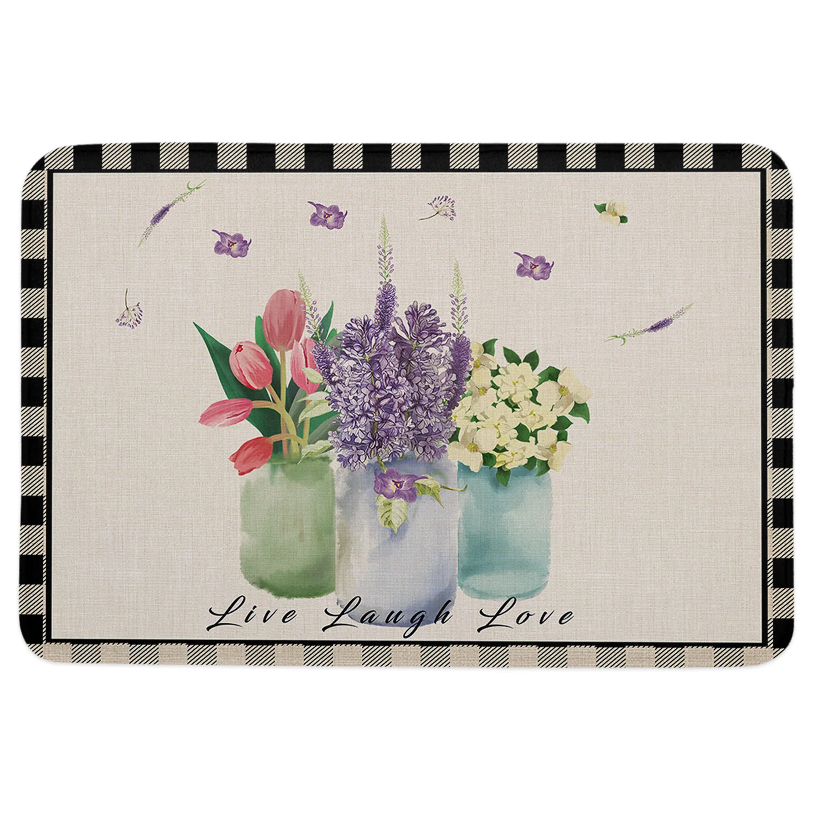 Ваза лавандовый в клетку нескользящий напольный коврик Придверный для гостиной