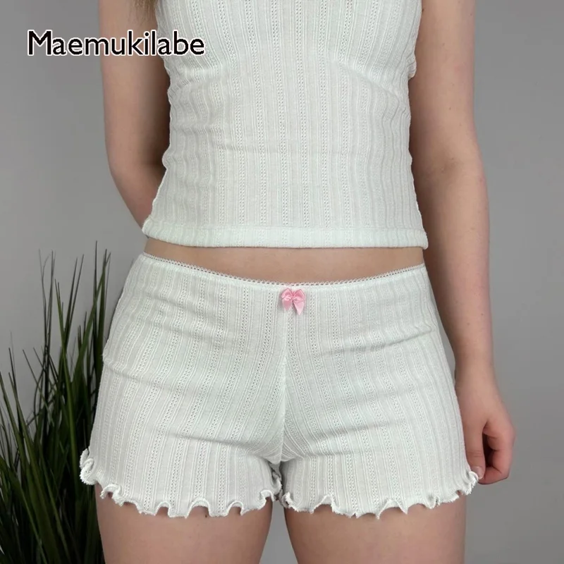 

Maemukilabe Fairy Cottage 2 Piece Set Frill Backless Tube + Low Rise Shorts Women Strapless Crop Top Y2K Kawaii Coquette Lounge
