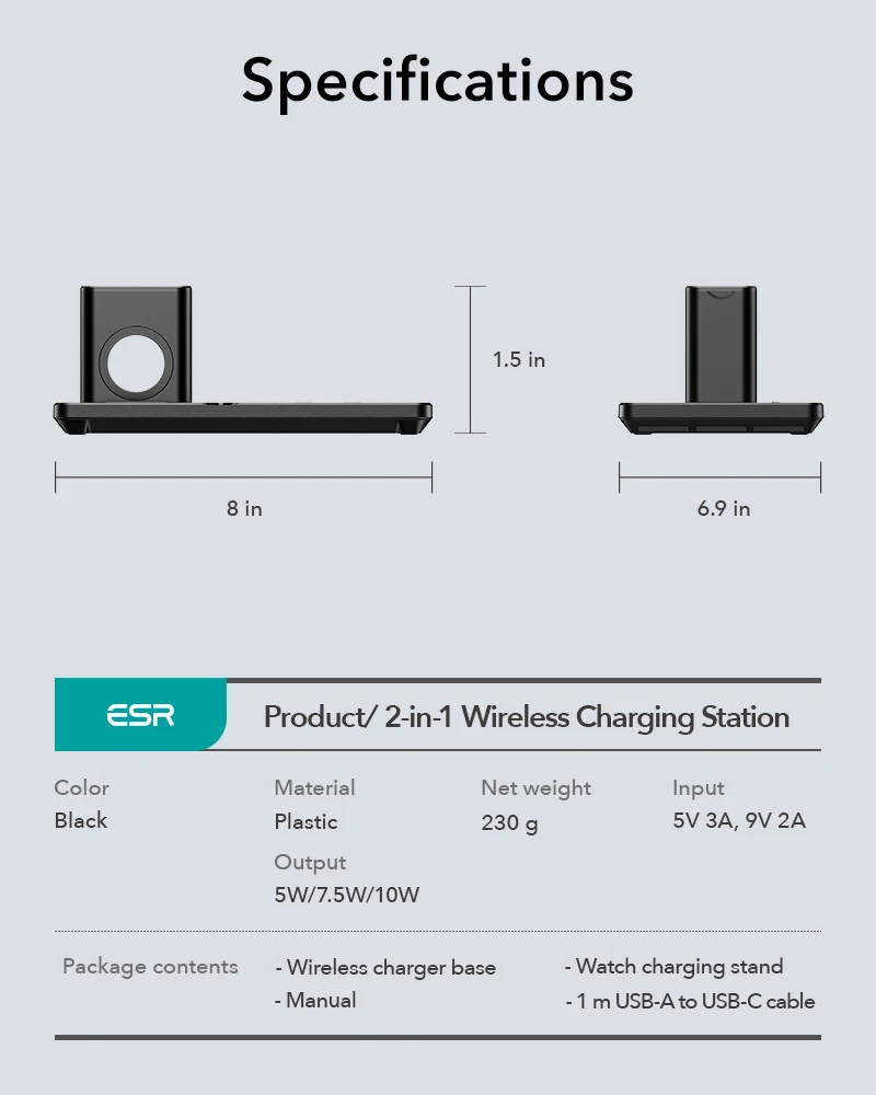 esr wireless charger for iphone 13 12 11 pro max for iwatch 5 4 3 for airpods pro fast charger 2 in 1 wireless charging pad free global shipping