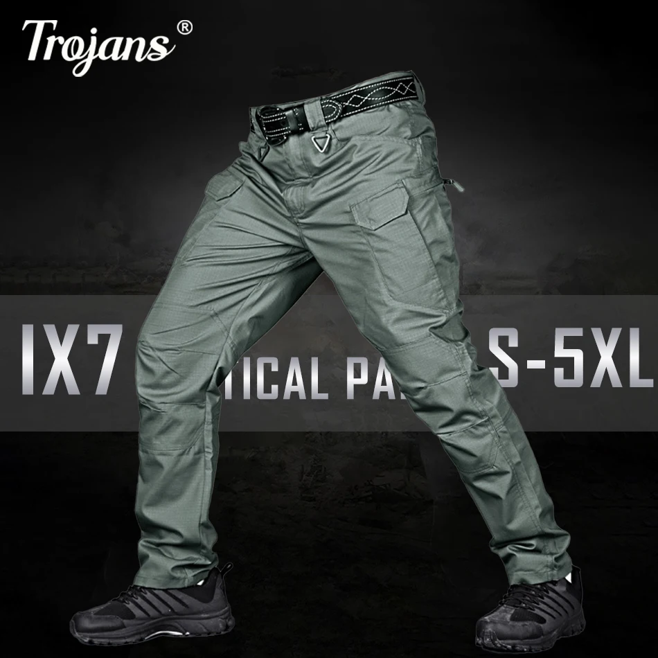 IX7 Men's Waterproof Cargo Pants Elastic Multiple Pocket Military Male Trousers Outdoor Joggers Tactical Pants Men Plus Size