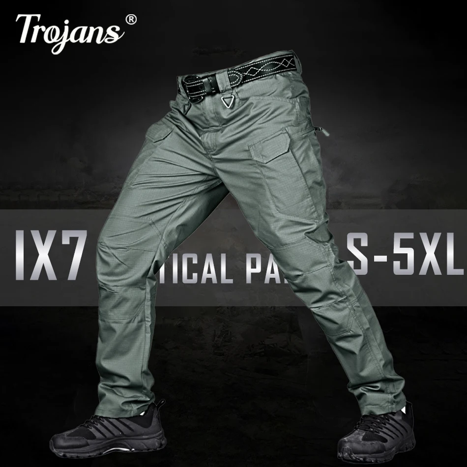 

IX7 Men's Waterproof Cargo Pants Elastic Multiple Pocket Military Male Trousers Outdoor Joggers Tactical Pants Men Plus Size