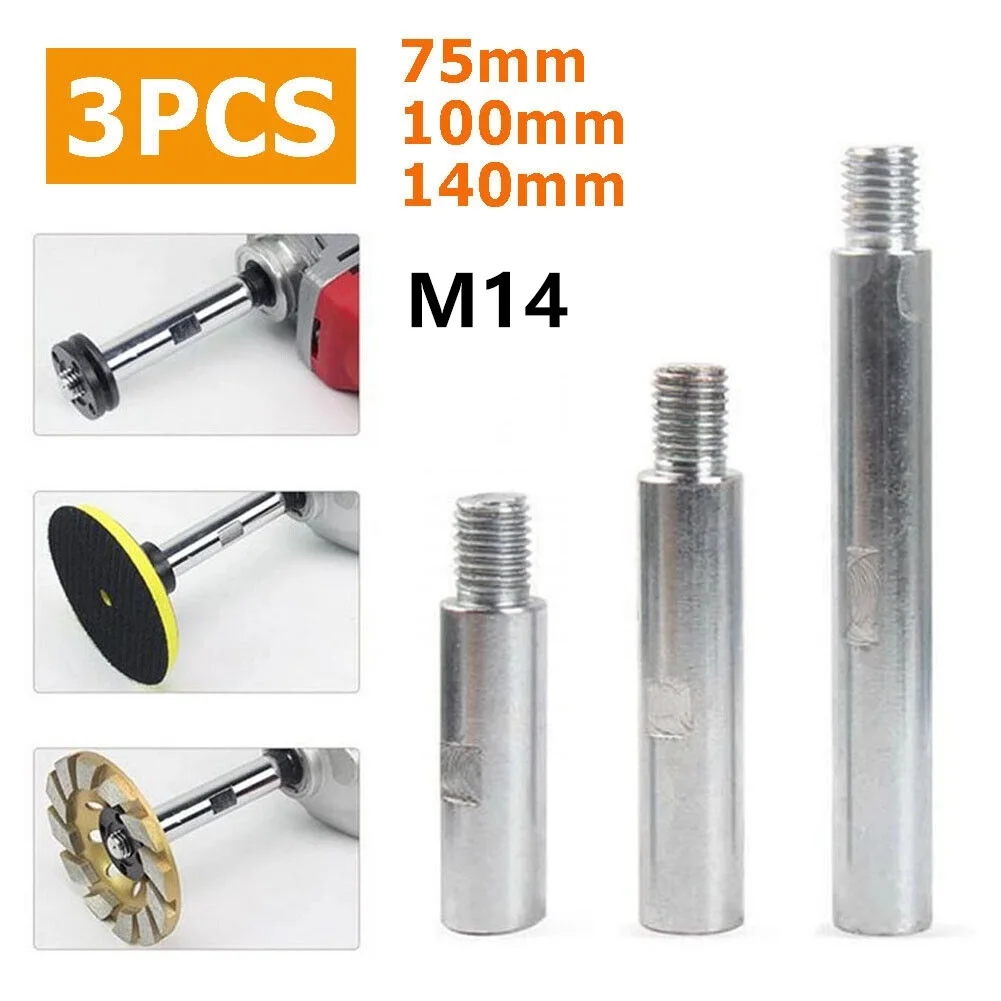 

3Pcs Extension Rod Angle Grinder Polisher Connecting Rods Aluminum Alloy 75mm/100mm/140mm M14 Adapter Rod Polishing Accessories