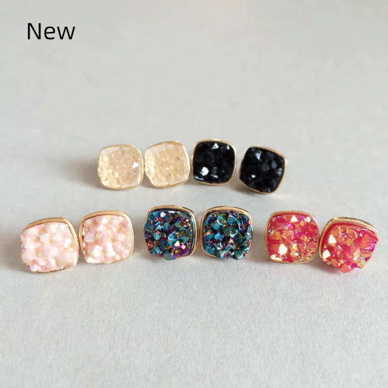 

Square Druzy Small Earrings for Women High Quantity Jewelry Trend 2020