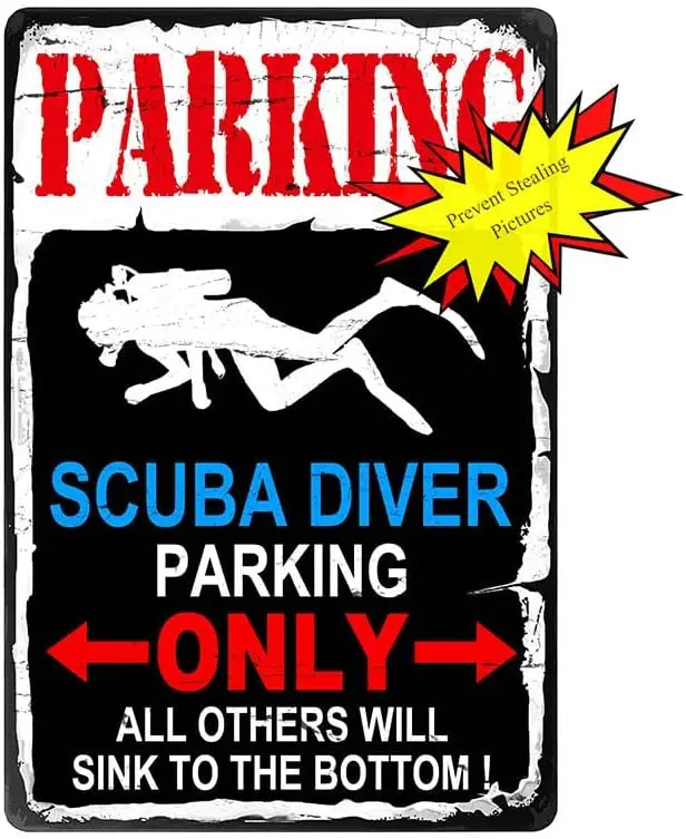 Vntge Metl Tn Sgn Scub Dver Prkng Only Sgns Забавная новинка 8x12 nch
