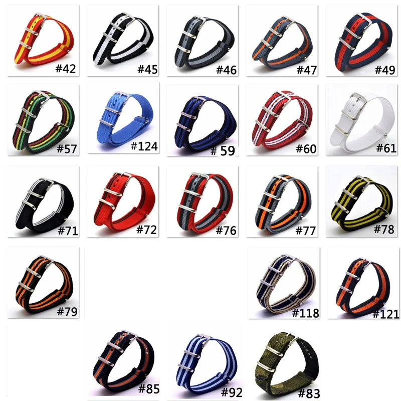 Nylon Strap 10Pcs/set 18/ 20/ 22mm Military Sport Striped Woven Watch Band Substitute Dw Wristband Silver Buckle Belt