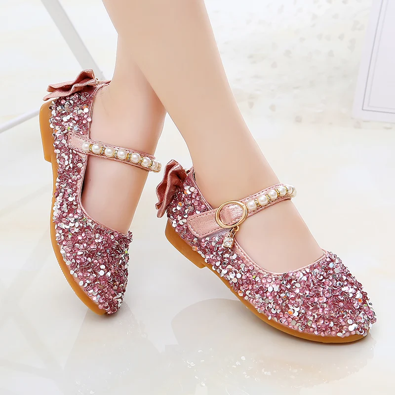 

Spring Girls Shoes Bling Princess Shoes Pearl Dance Shoes For Kids Wedding Shoe Butterfly Knot Single Shoes Children 1-12y
