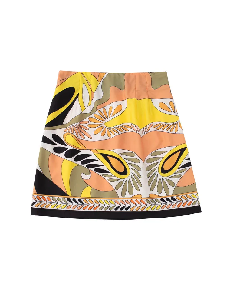 

2022 Summer Women Mini Skirts Fashion Sweet Satin Print Female Vintage Street A-Line Skirt Clothing