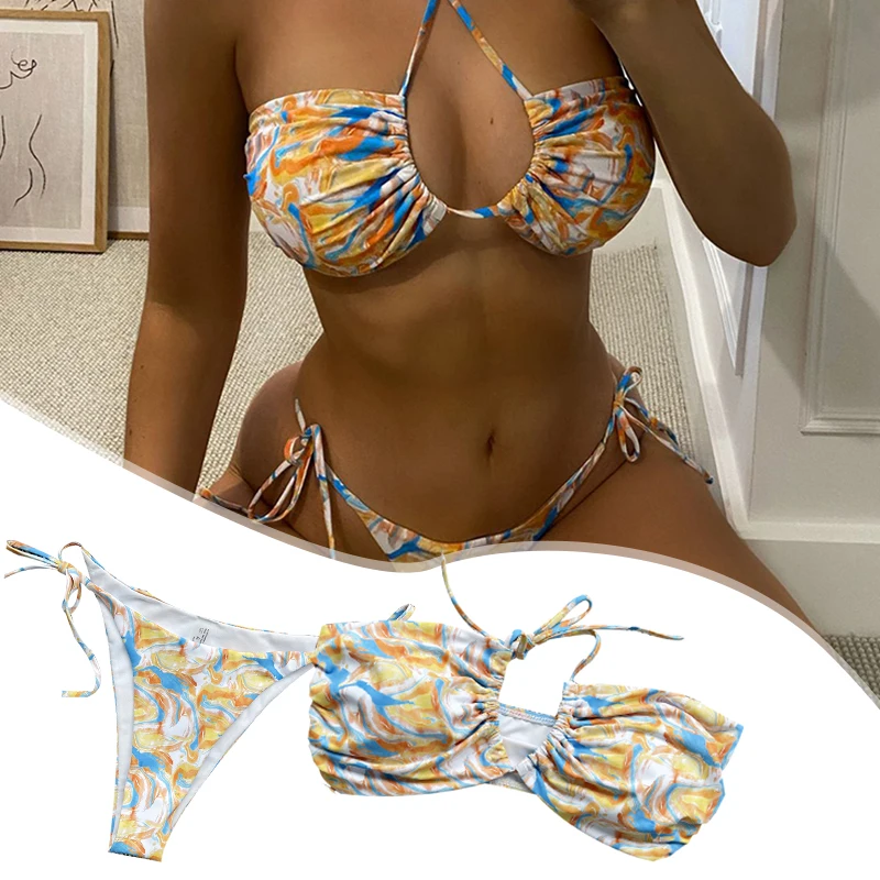 

Hot Women's Swimsuit Hollow Sexy Bikini Fashion Printed Swimwear for Beach