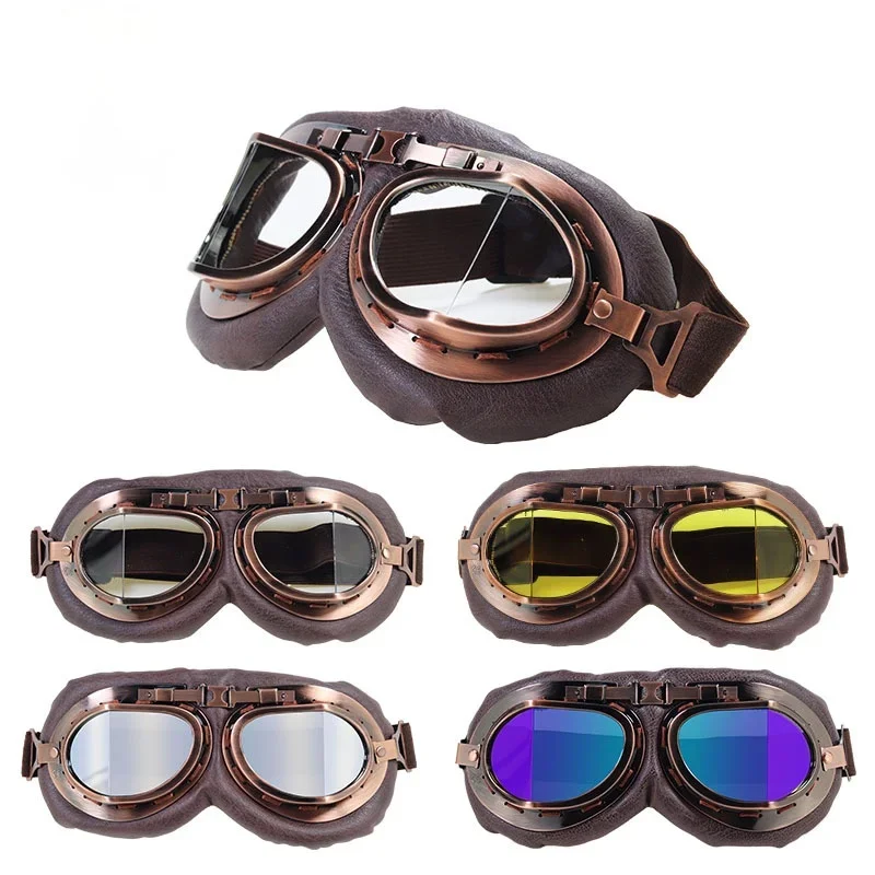 

Brown Vintage Motorcycle Goggles Motorbike Glasses Retro Helmet Cycling Glasses Sports Dustproof Eye protection Leather Shades