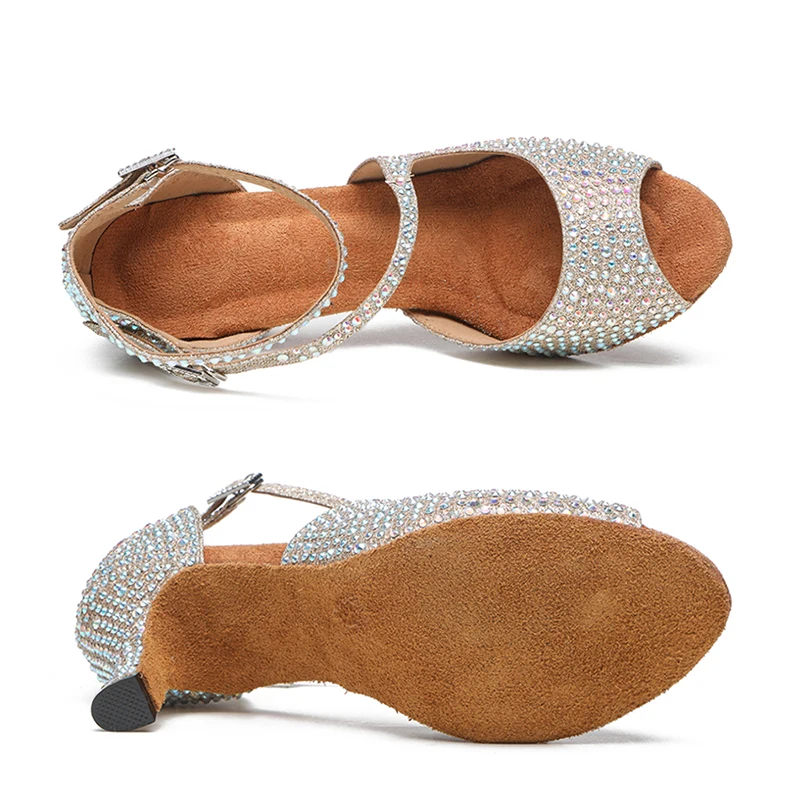 Woman Dance Heels For Dancing Women's Latin Shoes Girls Ballroom Modern Tango Shoes Ladies Salsa Rhinestone Party Wedding Shoes