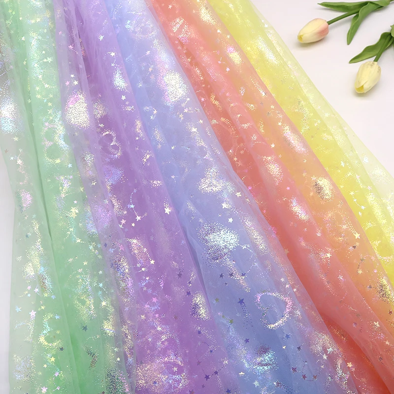 

50cm*150cm Glitter Star Love Printing Tulle Fabric for Girls Summer Dress Princess Dress Handmade DIY Clothing Decoration Fabric