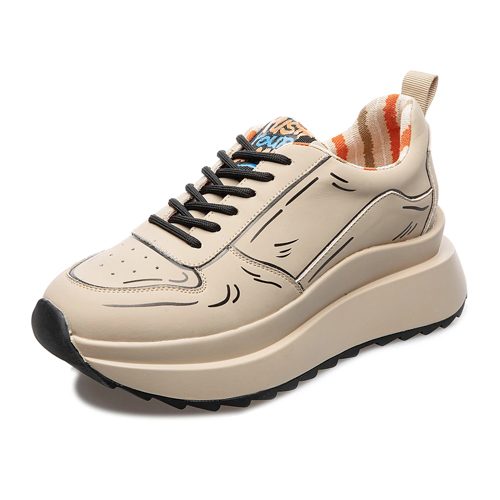 

Graffiti Genuine Leather Platform Shoes for Women 2022 Casual Sneakers Women's Fashion Designer Shoes Woman Sport Sneaker Woman