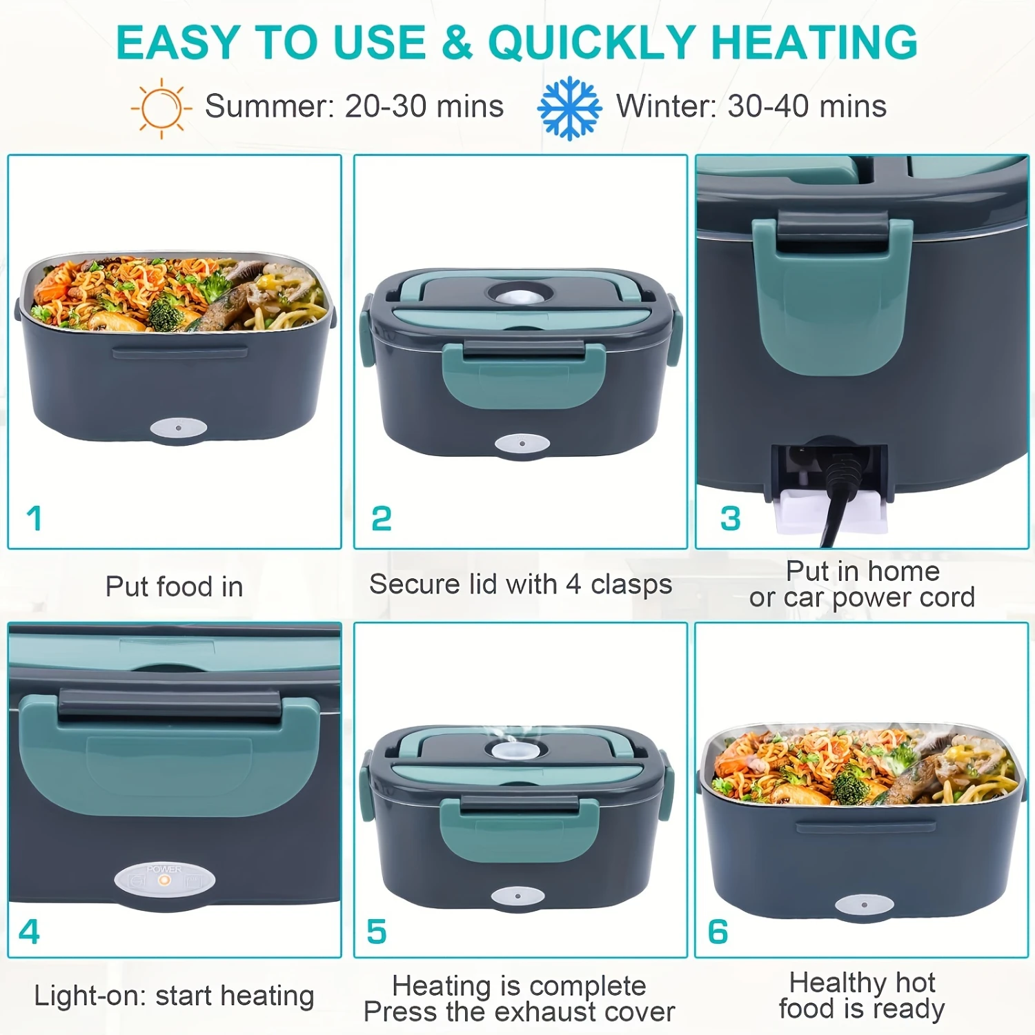 Lunch Box 3 In 1 (12 V/24 V/110 V) 50.72 Oz Food Warmer Car Stainless Steel Box/Truck Household Camping Port