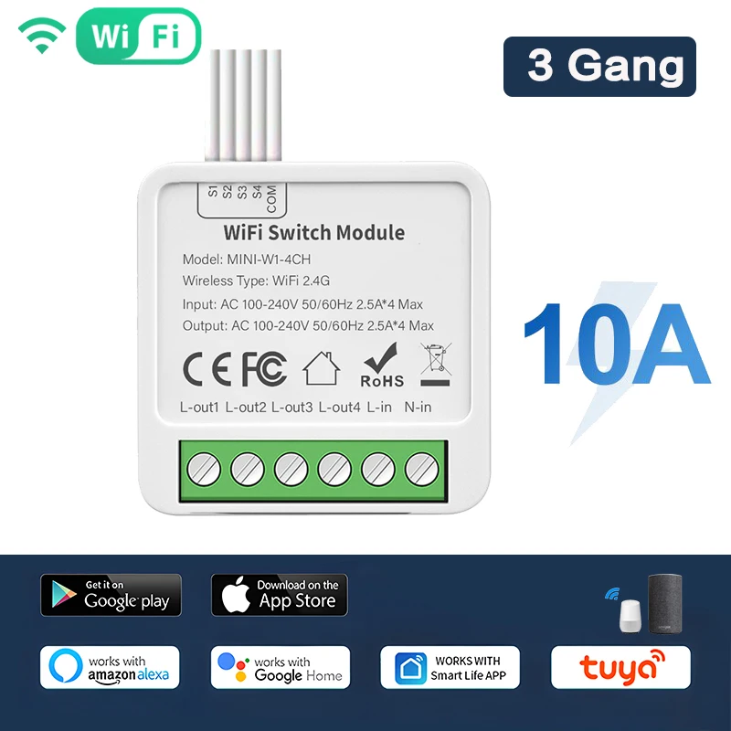 

Умный модуль переключателя Tuya Wi-Fi, 1/2/3 клавиш