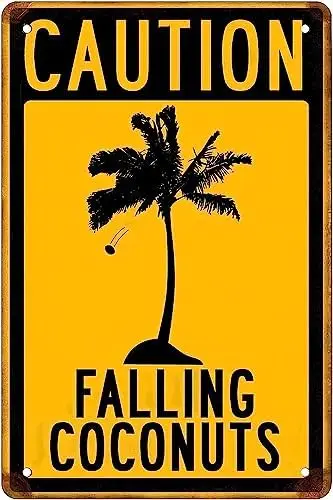 Металлический жестяной ретро-знак забавный предупреждающий падающий кокосовый