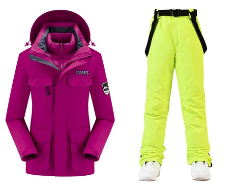 Новый лыжный костюм, костюмы для сноуборда, новинка, Женские ветрозащитные водонепроницаемые теплые утепленные штаны для снега и пуховая куртка, лыжный комплект одежды, зимний лыжный костюм