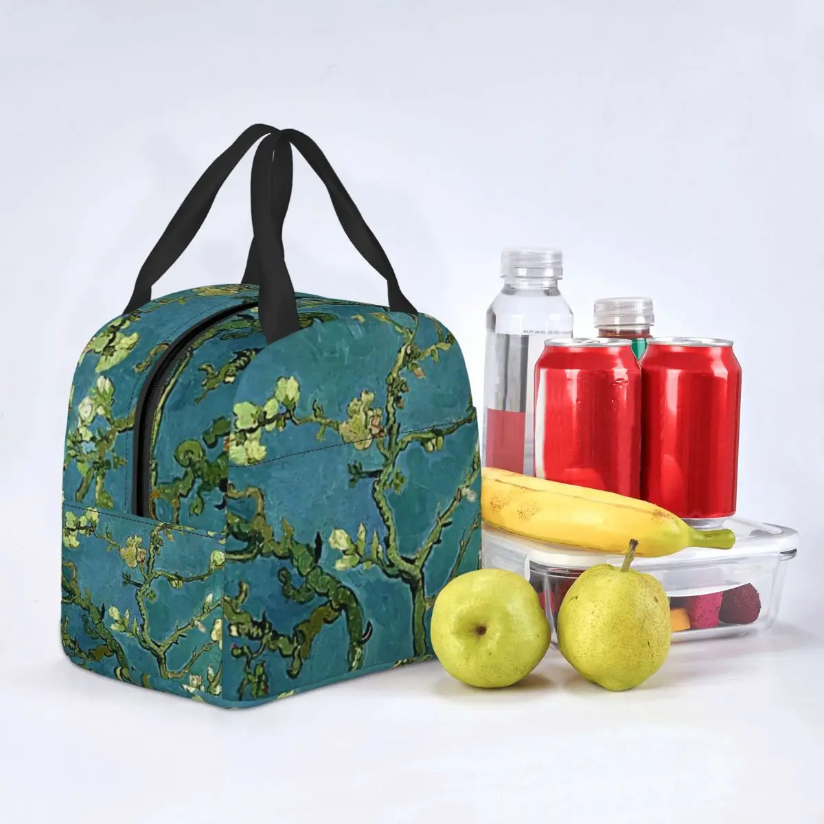 

Floral Print Art Lunch Bag with Handle Van Gogh Almond Blossoms Meal Cooler Bag Fancy Carry Beach Thermal Bag