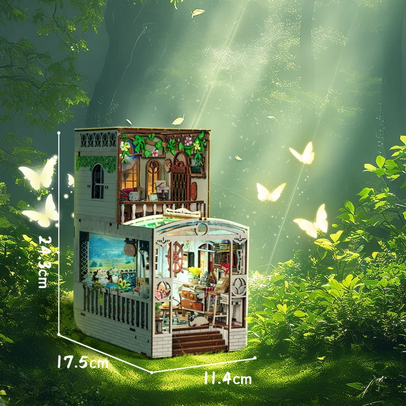 DIY Wooden Book Nook Happy Moments Figurines Miniatures Bookend Handmade Bookshelf for Friends Birthday Gifts Home Decor Crafts