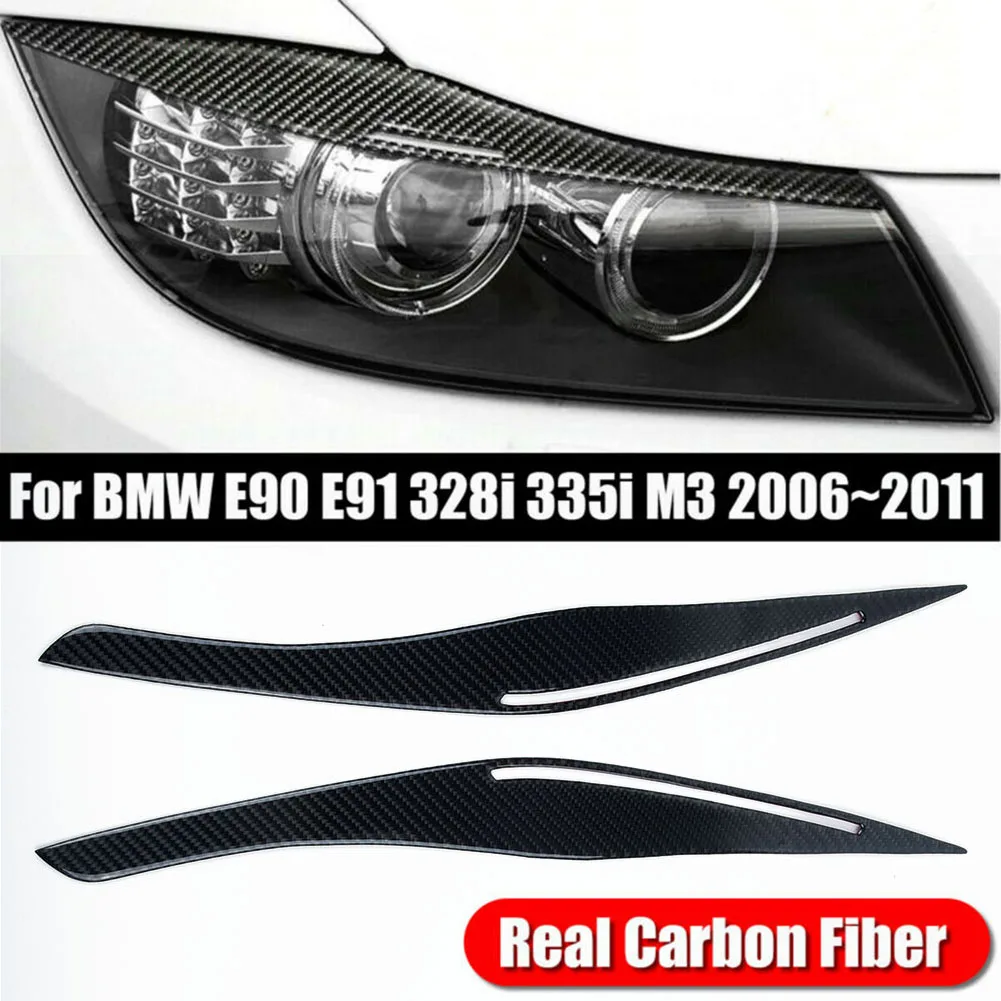 

No drilling required Headlight Eyelid Cover Exterior Carbon Fiber Decoration Eyebrow For BMW E90 E91 328i 335i 2009-2012 Durable