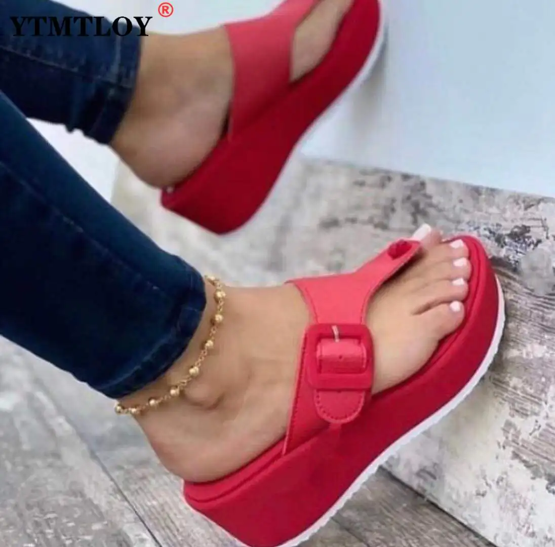 

Women's Sandals Summer Shoes Beach Platform Clip Toes Buckle Strap Pu Leather Female Ladies Casual Shoes Beach Slippers
