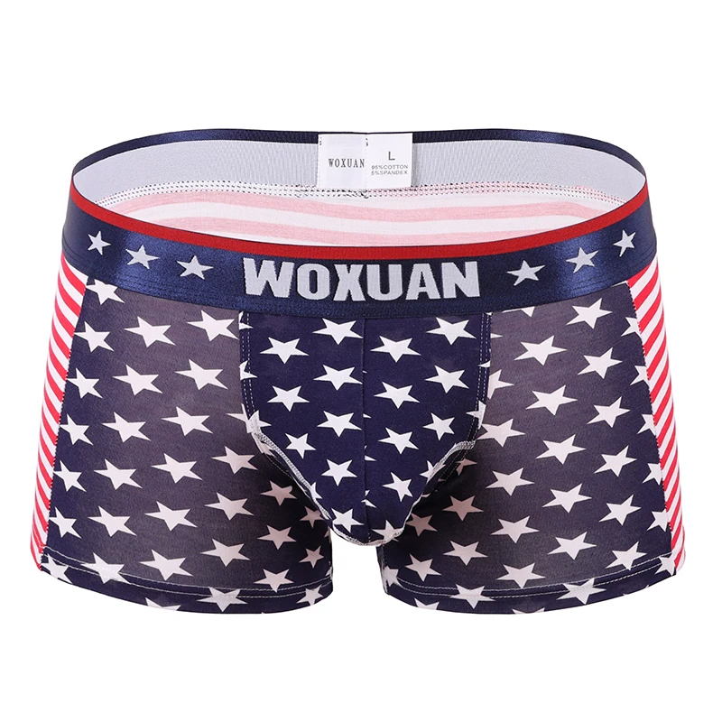 

Трусы-боксеры мужские эластичные с забавными звездами и полосками, хлопковые шорты с заниженной талией, нижнее белье с американским флагом