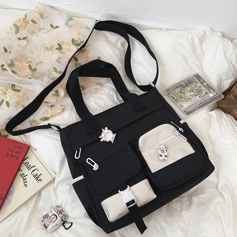 

Школьные ранцы в японском стиле для девочек-подростков, нейлоновая сумка-тоут в стиле преппи, женский рюкзак на ремне