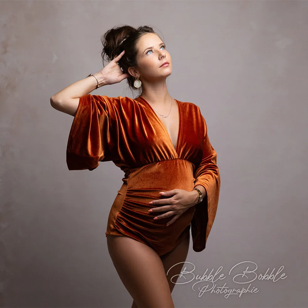 

Velvet Boho Maternity Photography Bodysuit V-neck Bohemian Maternity Photo Shoot Outfit Pregnant Woman Wear