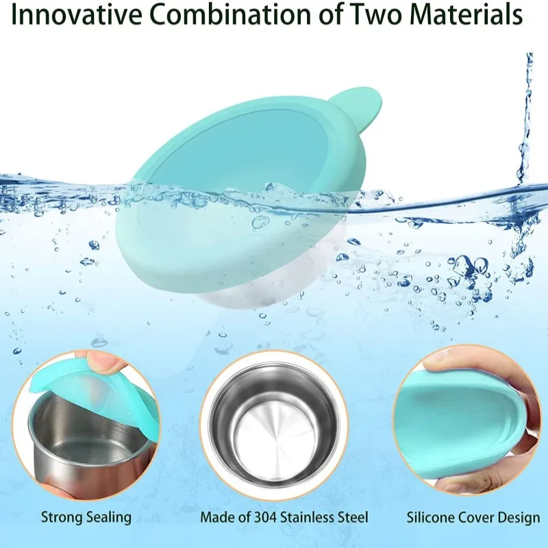 

Silicone Salad Dressing Container Stainless Steel Portable Dressing Cup 50ml Sauce Cup Wholesale Kitchen Food Storge Box