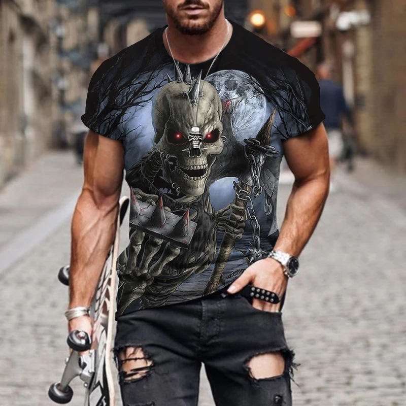 

2023 Summer Men's Latest 3D Print Retro Horror Skull T-shirt Large Comfortable Street Sportswear Asian Size XXS-6XL