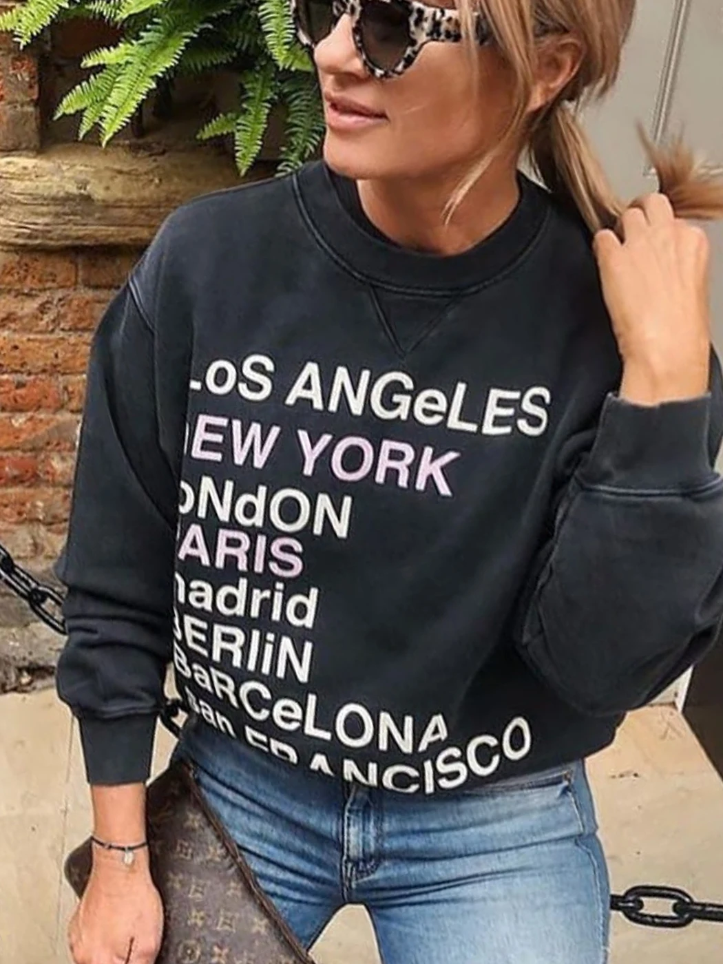 

Women Sweatshirt Letter Printed Long Sleeve O-Neck Loose 2023 Autumn Winter Pullover Tops