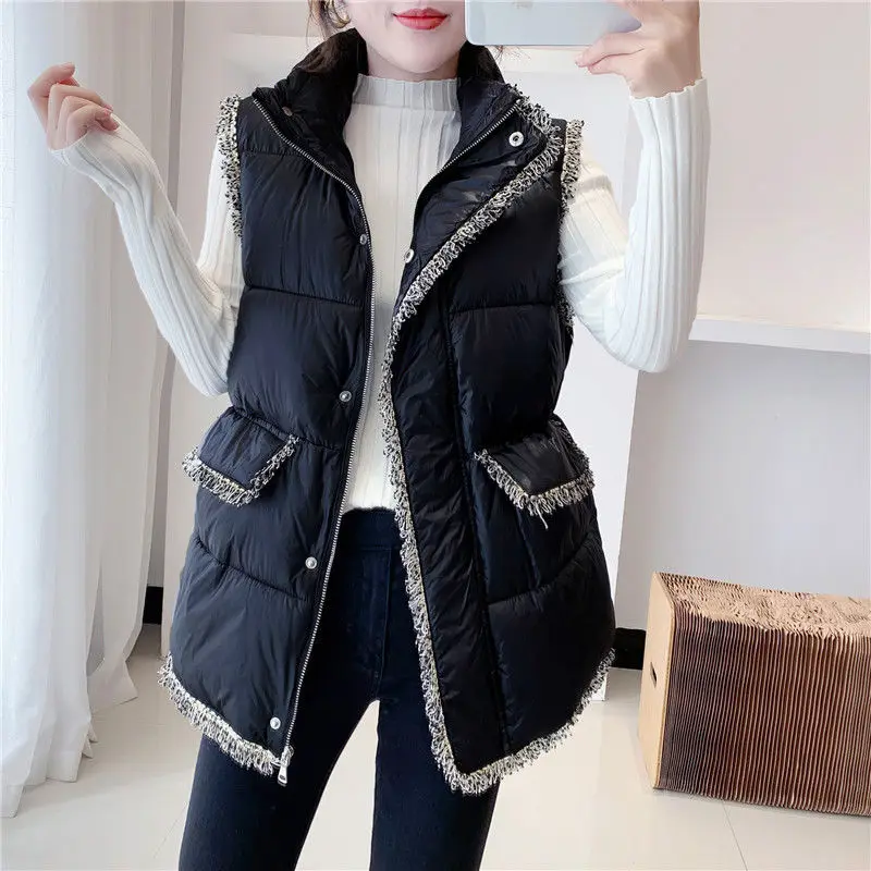 

Autumn Women Streetwear Loose Vest Female Turn-down Collar Long Vest Jacket Ladies Cotton Padded Windproof Warm Waistcoat G10