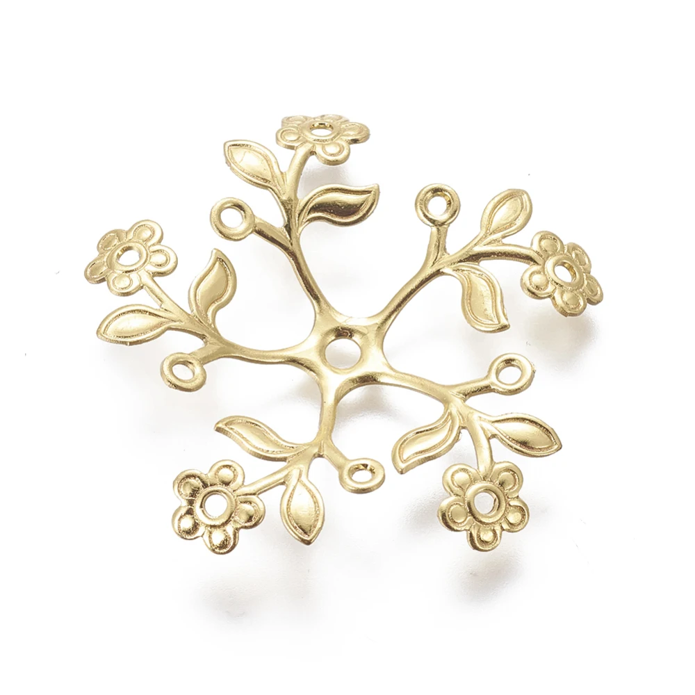 

5-Patel Brass Fancy шапочки для бусин в форме цветка Golden 37,5x35x3 мм отверстие: 1,2 ~ 2 мм