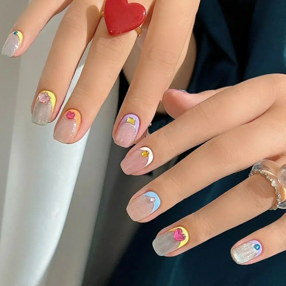 

24 шт., Короткие квадратные накладные ногти для французского маникюра