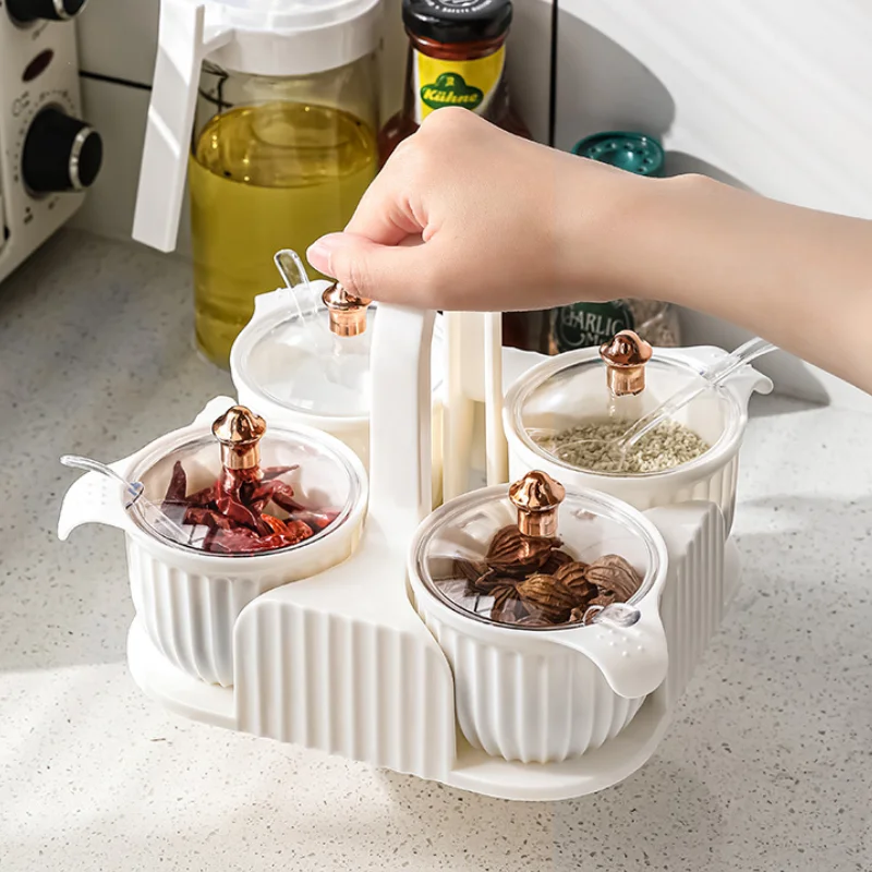 

Estilo nórdico spice rack armazenamento jar organizador açúcar tigela saleiro tempero recipiente caixas de especiarias com colhe