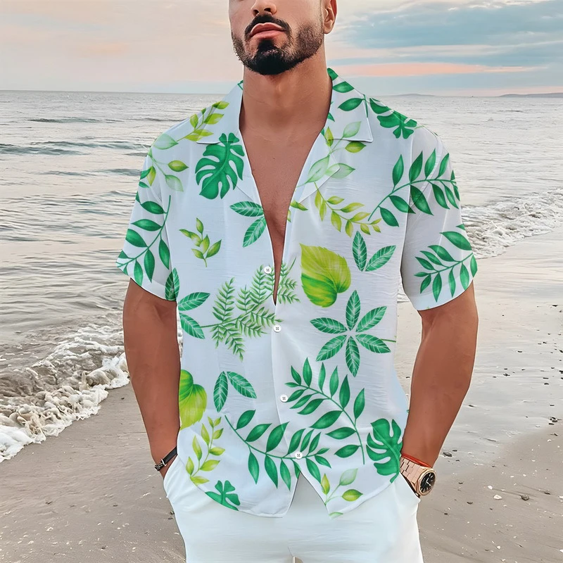 

Men Summer Hawaiian Printed Over Sized Floral Shirt Plant Pattern Beach Tropic Casual Street Vacation Harajuku Everyday Summer