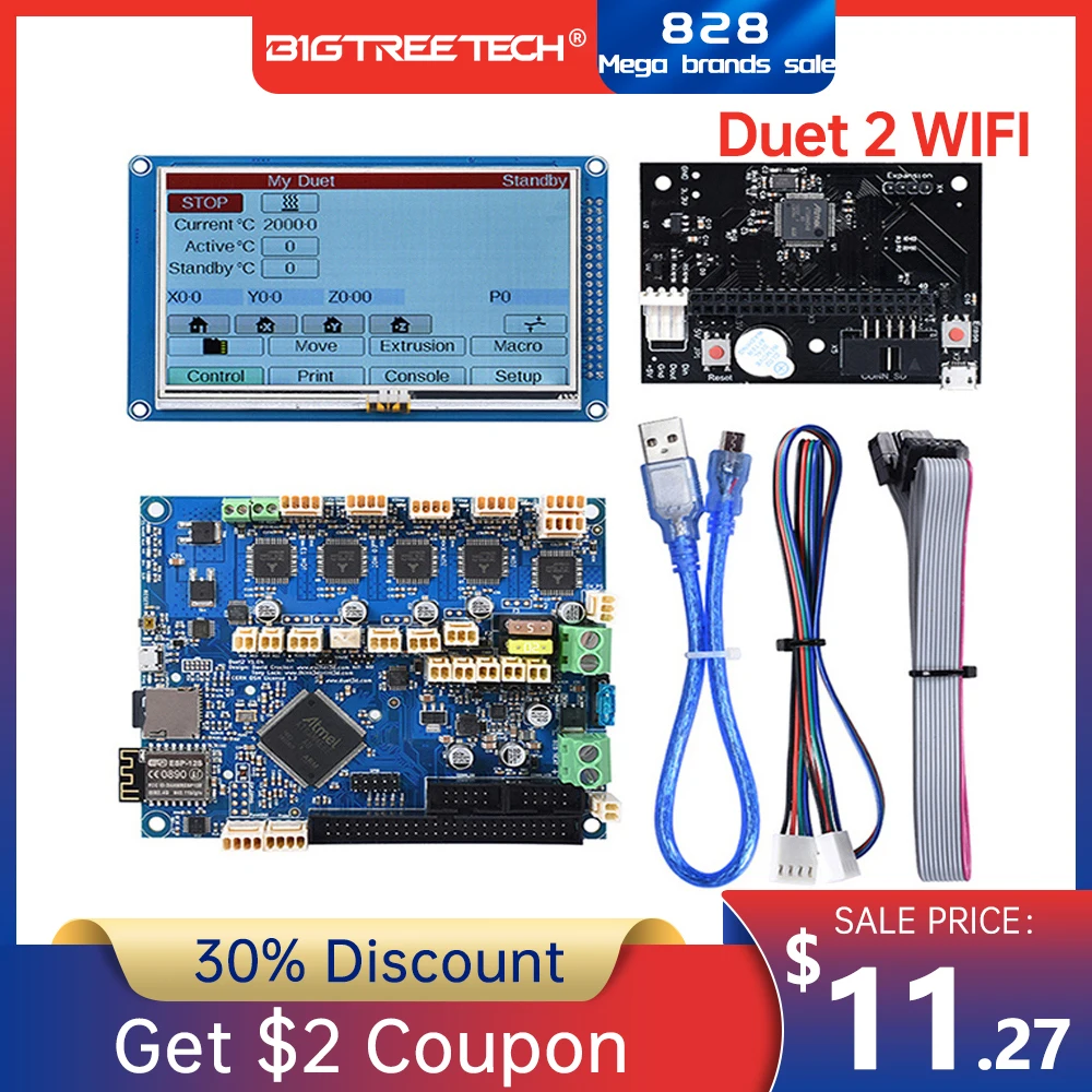 Cloned Duet 2 WIFI V1.04 3D Printer Motherboard 32 Bit Controller Board With 4.3" PanelDue Touch Screen For CNC Machine