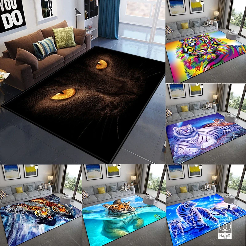 

Tiger Non-slip Rugs Carpets for Modern Large Multi-color Living Room Bed Room 3D Print Flannel Mat Lounge Rug Decoration Home