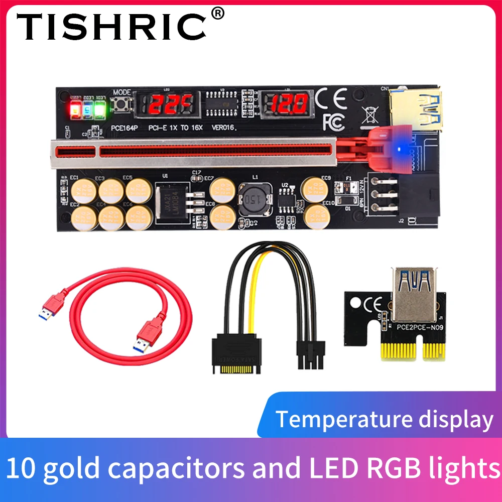 Кабель питания TISHRIC Gold VER016 Райзер с USB 3 0 PCIE 1X 4x 8x 16x SATA 15pin на 6 pin |