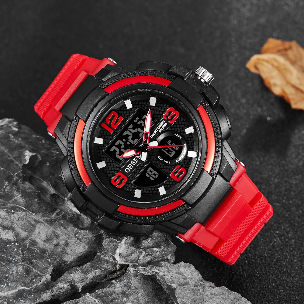 Часы наручные OHSEN Мужские кварцевые с резиновым ремешком модные спортивные