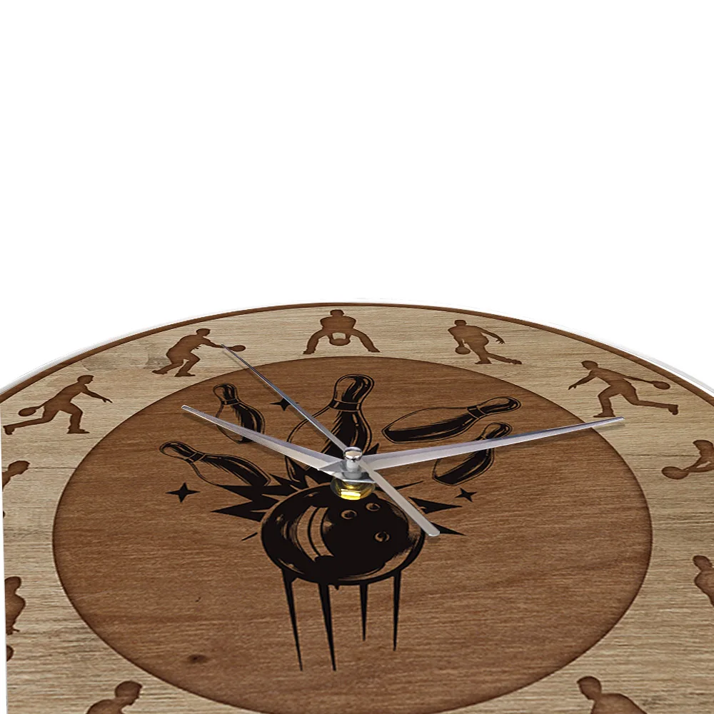 Боулинг выстрел Текстура дерева печатные настенные часы Спорт искусство