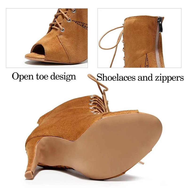 DKZSYIM Jazz Dance Shoes Women Ballroom High Top Latin Dance Shoes Soft Soles Ladies Girls Tango Dance Shoes High Heels 7.5-11cm