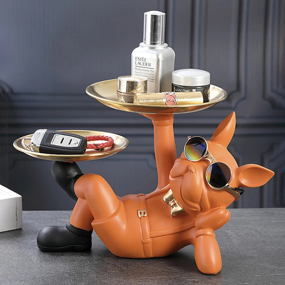 

Cool French Bulldog Resin Sculpture Figurines With Storage Trays Home Live Room Table Animal Dog Butler Creative Statue Decor