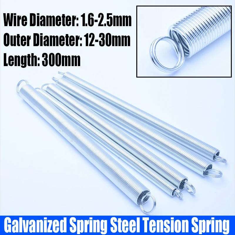 

1PC 1.6-2.5mm Wire Dia Galvanized Spring Steel O Ring Hook Extension Tension Spring Coil Spring Dual Hook Spring Pullback Spring