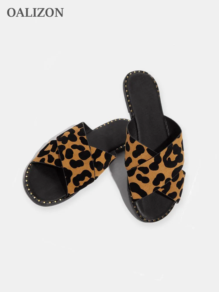 

Leopard Women Slippers Flats Flip Flops Print Summer 2022 New Women Sandals Casual Shoes Cross Open Toe Beach Ladies Slides Fad