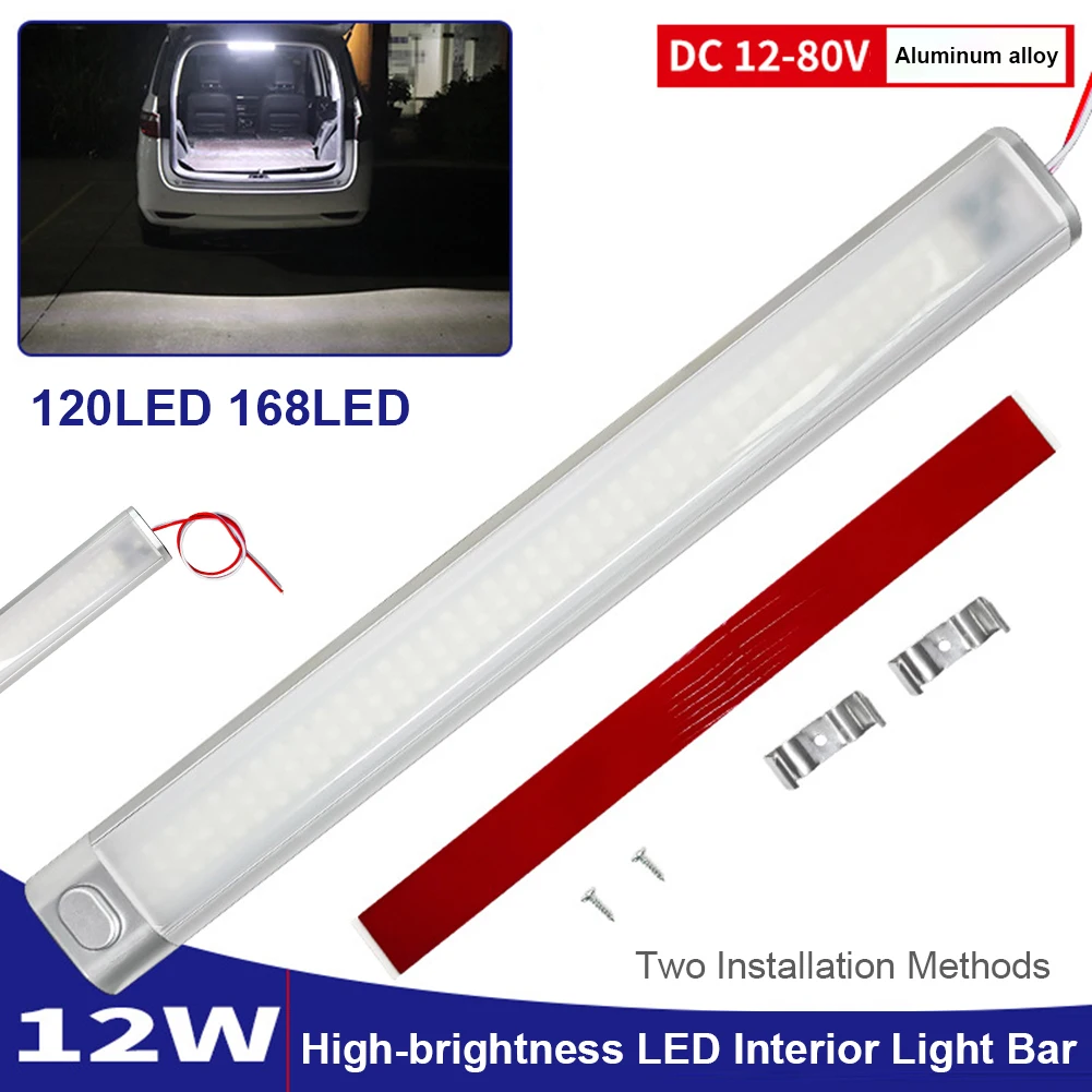 

120LED White Car Interior Light Bar Strip Reading Lamp With ON/OFF For Van Lorry Truck Camper Caravan Camping RV Boat 12V-80V