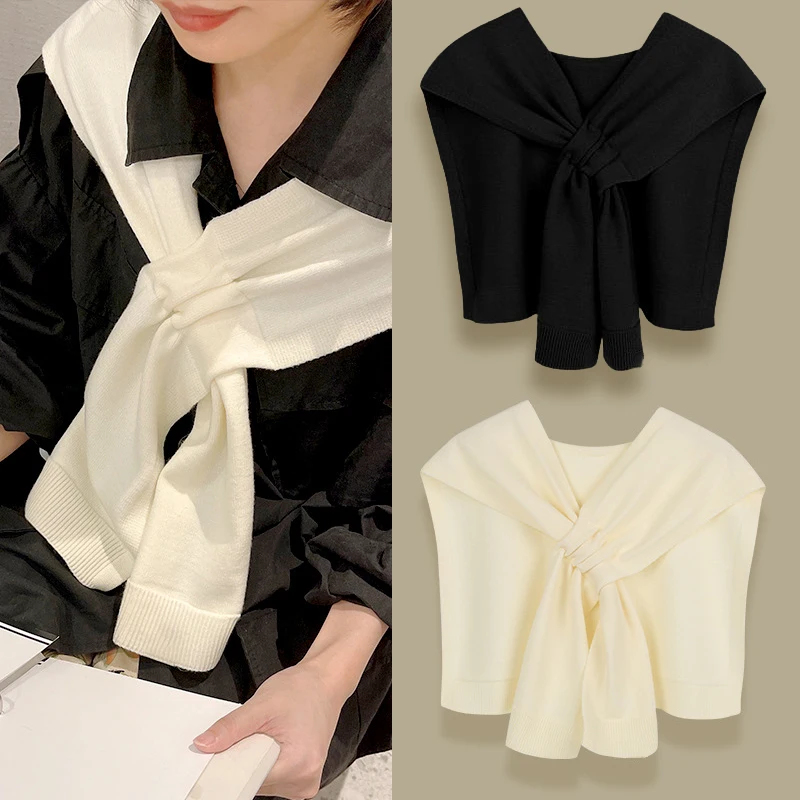 Корейский шарф для шеи Однотонный женский вязаный с перекрестными ремнями