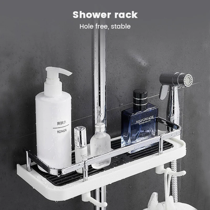 

Shower Storage Holder Rack Organizer Bathroom Shelf Shampoo Tray Stand No Drilling Floating Shelf For Wall Household Item