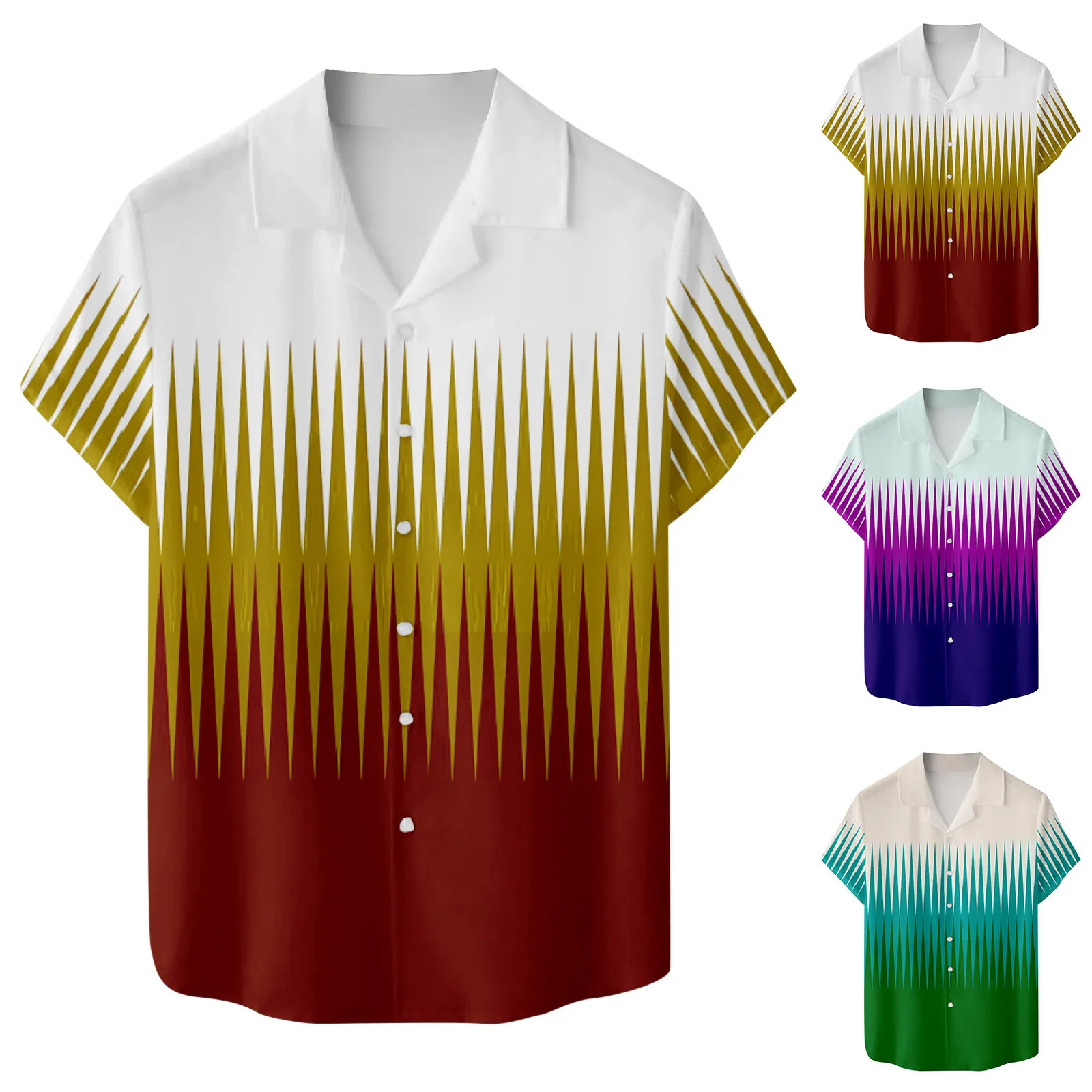 

Long N Mens Fashion Casual Beach Seaside 3D Digital Printing Buckle Lapel Short Sleeve Shirt Top Cuban Warm Tee Shirts Men