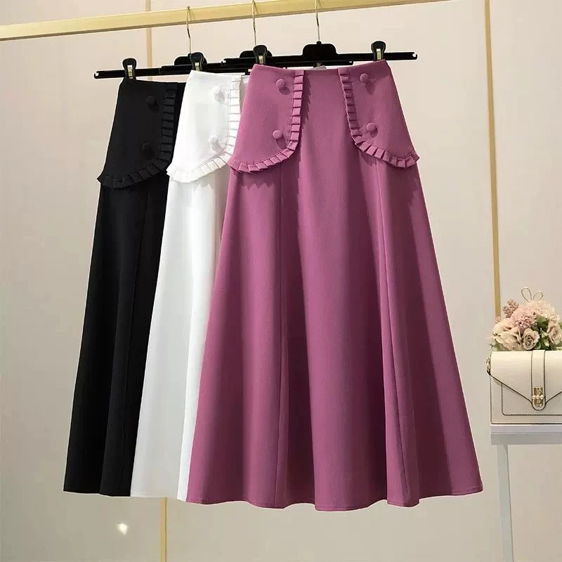 

Весна-Осень 2022, милая элегантная юбка, женская одежда, летний облегающий костюм большого размера, драпированные трапециевидные юбки для веч...